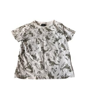 Fierce Frank Boys White Olive Green Dinosaur Print Short Sleeve Tee Shirt 4T